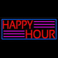 Red Happy Hour With Blue Border Neon Sign