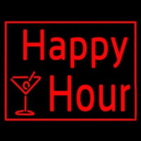 Red Happy Hour With Wine Glass Neon Sign