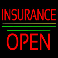 Red Insurance Open Block Yellow Green Line Neon Sign