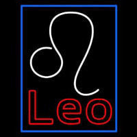 Red Leo Zodiac Blue Border Neon Sign