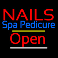 Red Nails Spa Pedicure Open Yellow Line Neon Sign