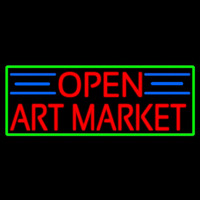 Red Open Art Market With Green Border Neon Sign