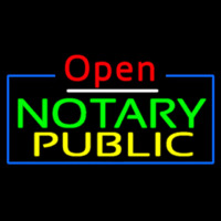 Red Open Notary Public Blue Border Neon Sign