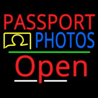 Red Passport Blue Photos With Open 3 Neon Sign