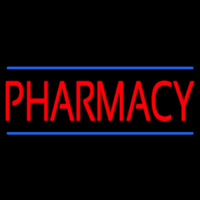 Red Pharmacy Blue Lines Neon Sign