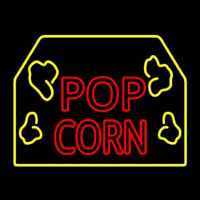 Red Popcorn Logo With Border Neon Sign