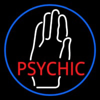 Red Psychic With White Palm Blue Border Neon Sign