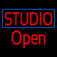 Red Studio Open Blue Border Neon Sign