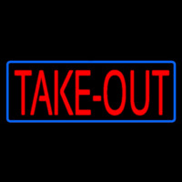 Red Take Out With Blue Border Neon Sign