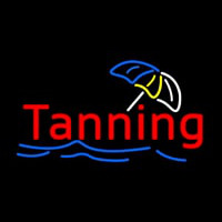 Red Tanning Blue Waves With Umbrella Logo Neon Sign