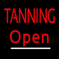 Red Tanning Open White Line Neon Sign