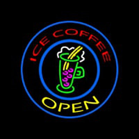 Round Ice Coffee Open Neon Sign