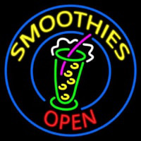 Round Yellow Smoothies Open Neon Sign