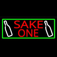 Sake One And Bottle With Green Border Neon Sign