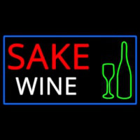 Sake Wine Bottle Glass With Blue Border Neon Sign