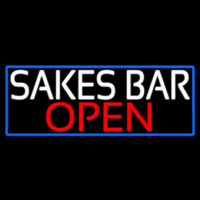 Sakes Bar Open With Blue Border Neon Sign