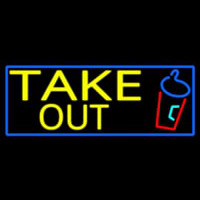 Take Out And Wine Glass With Blue Border Neon Sign