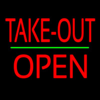 Take Out Block Open Green Line Neon Sign