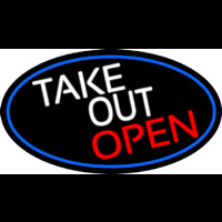 Take Out Open Oval With Blue Border Neon Sign
