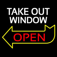 Take Out Window Left Yellow Open Arrow Neon Sign