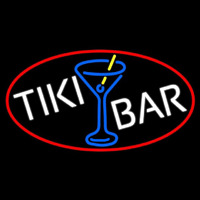 Tiki Bar Wine Glass Oval With Red Border Neon Sign