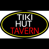 Tiki Hut Tavern Oval With Yellow Border Neon Sign