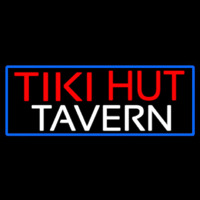 Tiki Hut Tavern With Blue Border Neon Sign