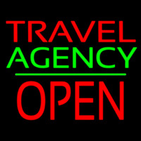 Travel Agency Open Block Green Line Neon Sign