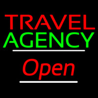 Travel Agency Open White Line Neon Sign