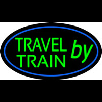 Travel By Train With Blue Border Neon Sign