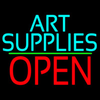 Turquoise Art Supplies With Open 1 Neon Sign