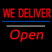 We Deliver Open White Line Neon Sign