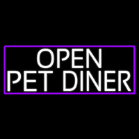 White Open Pet Diner With Purple Border Neon Sign