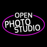 White Open Photo Studio Oval With Pink Border Neon Sign
