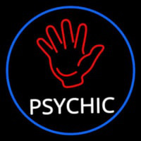 White Psychic With Blue Border Neon Sign