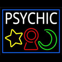 White Psychic With Logo Blue Border Neon Sign