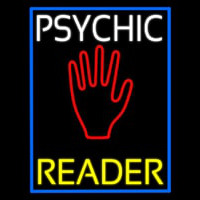 White Psychic Yellow Reader Blue Border Neon Sign