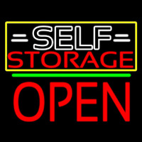 White Self Storage Block With Open 1 Neon Sign