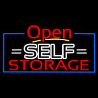 White Self Storage Block With Open 4 Neon Sign