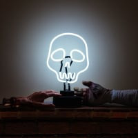 White Skull Tatoo Desktop Neon Sign