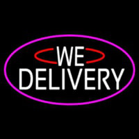 White We Deliver Oval With Pink Border Neon Sign