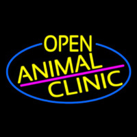 Yellow Animal Clinic Oval With Blue Border Neon Sign