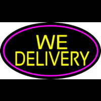 Yellow We Deliver Oval With Pink Border Neon Sign