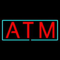 Red Atm With Light Blue Border Neon Sign