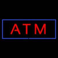 Red Atm Blue Border Neon Sign