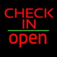 Check In Open White Line Neon Sign