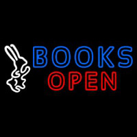 Blue Books With Rabbit Logo Open Neon Sign