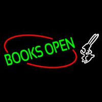 Green Books With Rabbit Logo Open Neon Sign