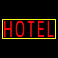 Red Simple Hotel With Yellow Neon Sign