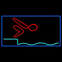 Swimming Pool Logo With Blue Border Neon Sign